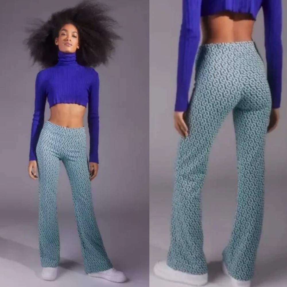 Urban Outfitters Bryn Pull On Flare Pants Teal Womens Size Small Retro Stretch